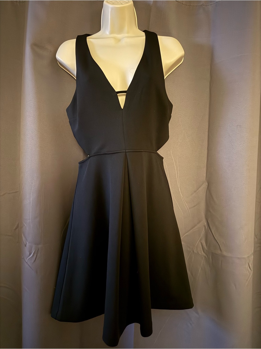 Express Black V-Neck Fit-and-Flare Mini Dress